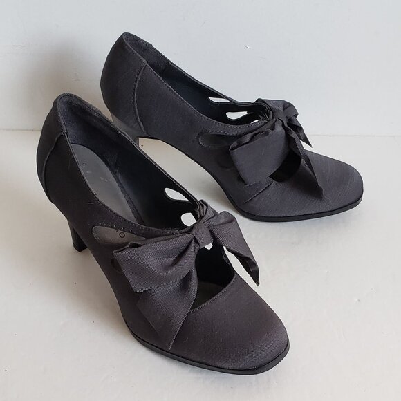 Vintage ANN MARINO Bow Pumps Cutout Perforated Shoes Heels Gray grey - Picture 4 of 14